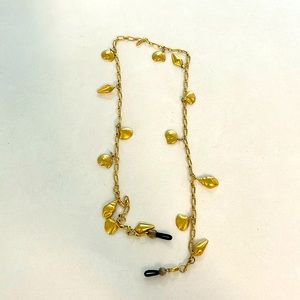 Vintage eye glass holder -Gold tone chain with different different shells
